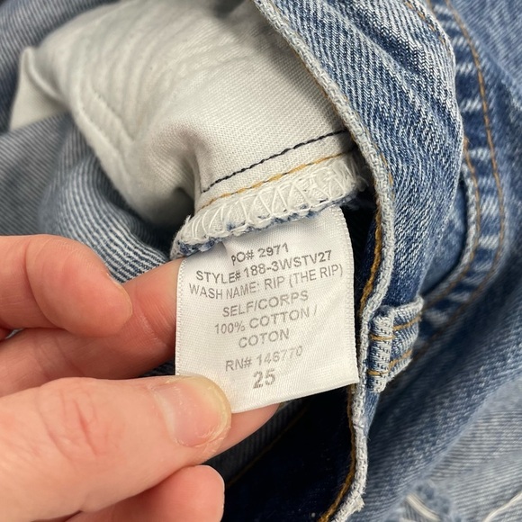 RE/DONE high rise ripped stovepipe designer jeans 25 Button Fly in The Wash - Picture 14 of 15